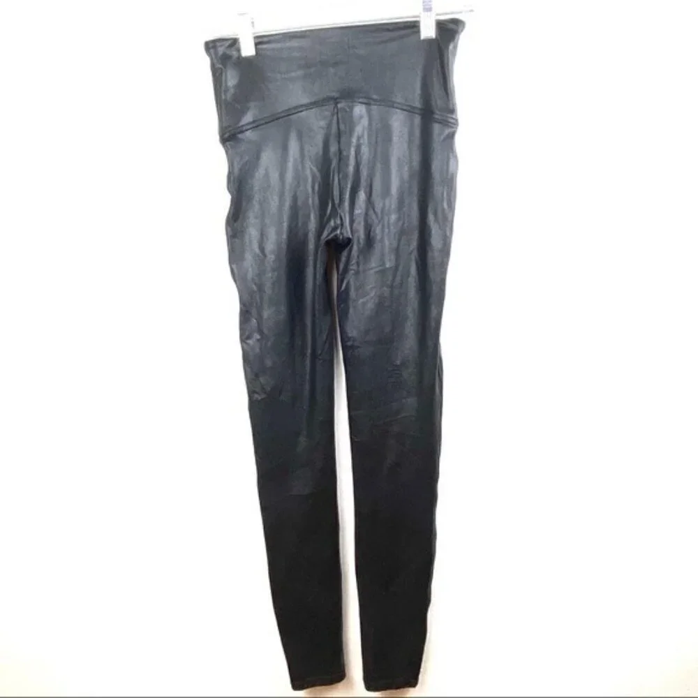 Spanx Faux Leather Black‎ Metallic Legging Large PETITE - Picture 4 of 10